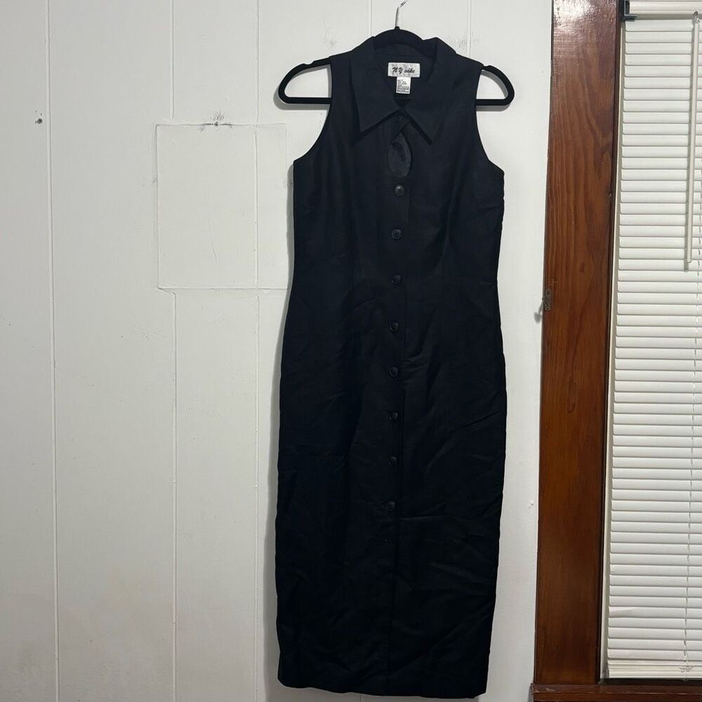 NY Sake Vintage‎ 90’s Pencil Button Front Linen MIDI Dress 8